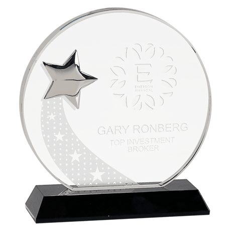 Small Round Crystal with Silver Star on  Pedestal Base-AKD Ink