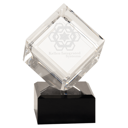 Clear Crystal Cube Award on Pedestal Base - Engraved-AKD Ink