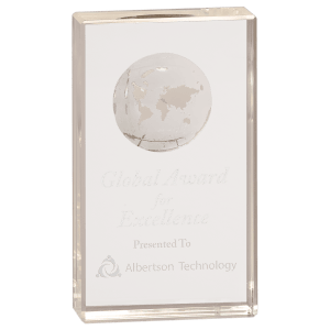 Medium Clear Crystal Rectangle with Globe Etching-AKD Ink