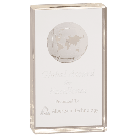 Medium Clear Crystal Rectangle with Globe Etching-AKD Ink