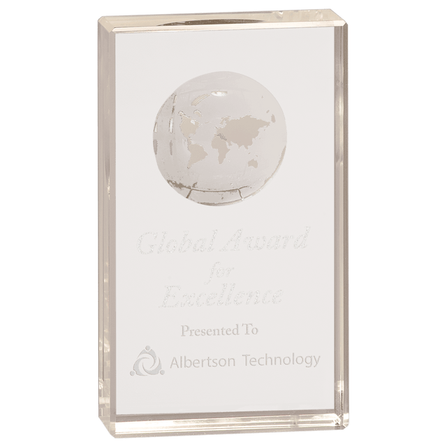 Medium Clear Crystal Rectangle with Globe Etching-AKD Ink