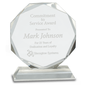 Small Clear Crystal Octagon on Clear Pedestal Base-AKD Ink