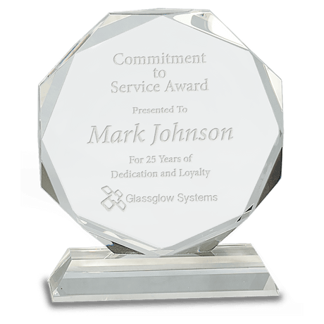 Small Clear Crystal Octagon on Clear Pedestal Base-AKD Ink