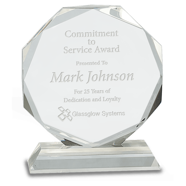Small Clear Crystal Octagon on Clear Pedestal Base-AKD Ink