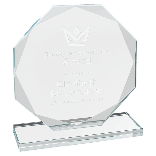Small Octagon Clear Glass Award Trophy - Custom Engraved, 6 in