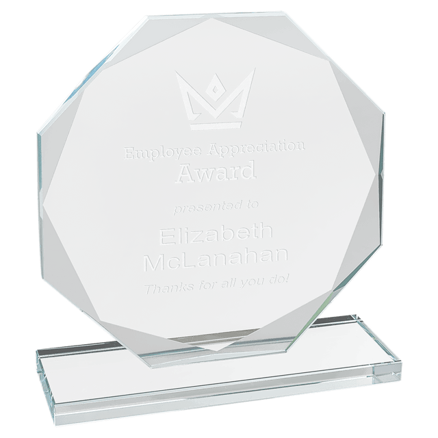Small Octagon Clear Glass Award Trophy - Custom Engraved, 6 in