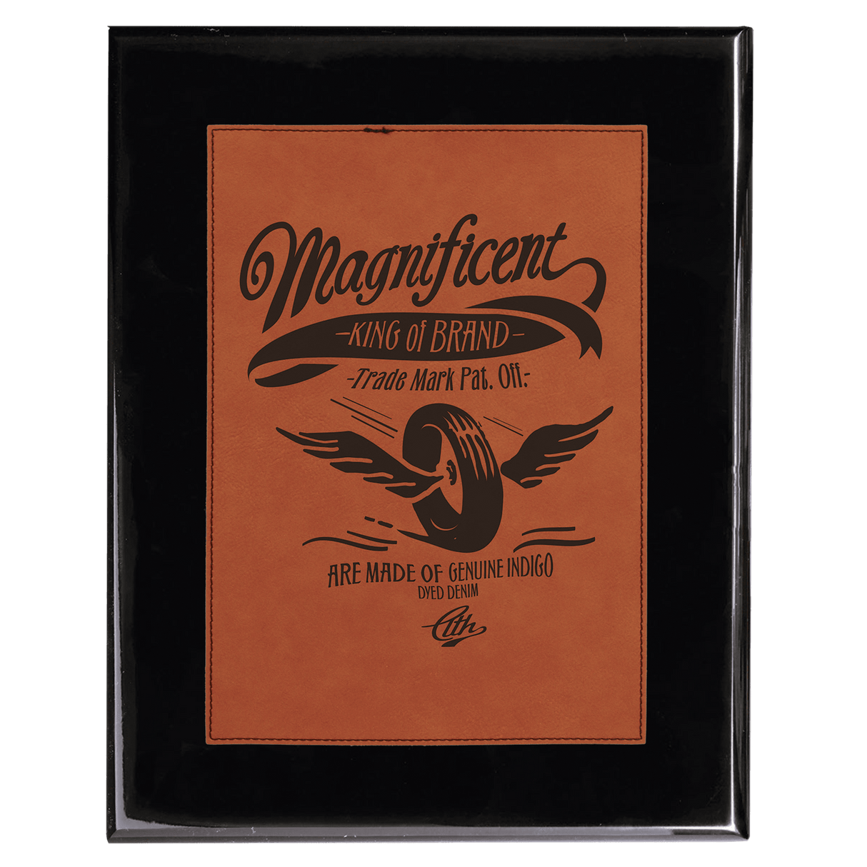Black Piano Finish Plaque with Rawhide Leatherette Plate-AKD Ink