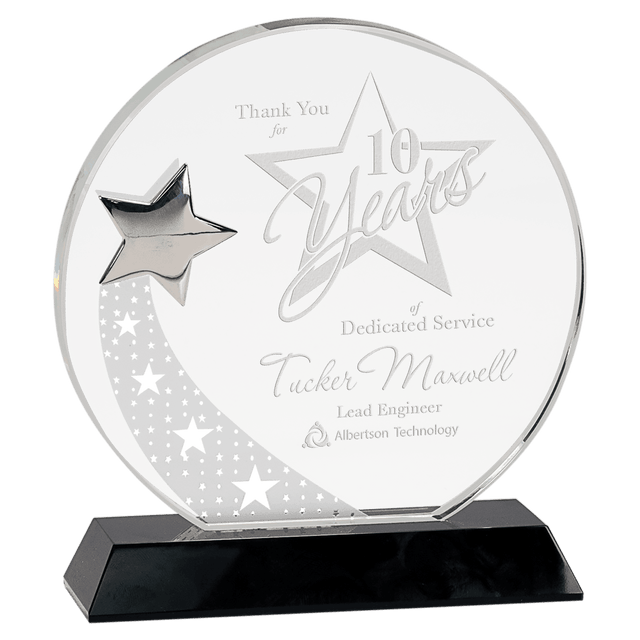 Large Round Crystal with Silver Star on  Pedestal Base-AKD Ink