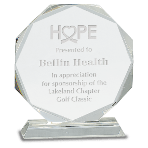 Medium Clear Crystal Octagon on Clear Pedestal Base-AKD Ink