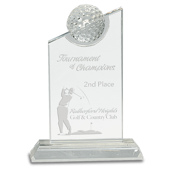 Small Clear Crystal Golf Ball Award on Clear Base