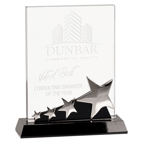 Small Rectangle Crystal with Silver Stars on  Pedestal Base