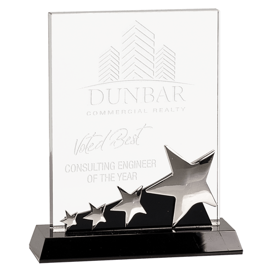 Small Rectangle Crystal with Silver Stars on  Pedestal Base