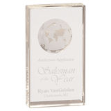 Large Clear Crystal Rectangle With Globe Etching