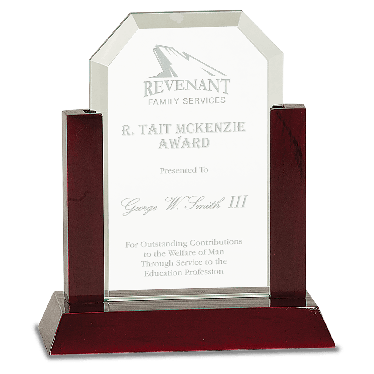 Small Gateway Jade Clip Corner Glass Award with Rosewood Finish Base-AKD Ink