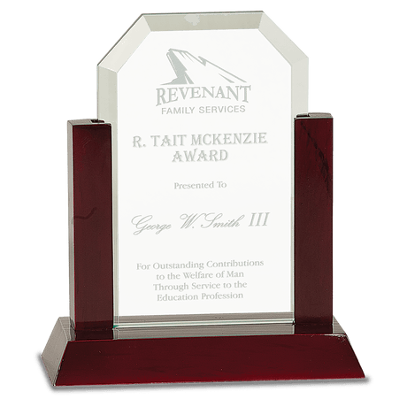 Small Gateway Jade Clip Corner Glass Award with Rosewood Finish Base-AKD Ink