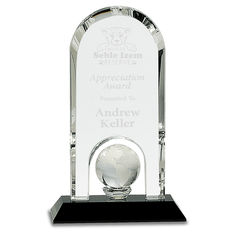 Clear Crystal Dome with Inset Globe on  Base-AKD Ink