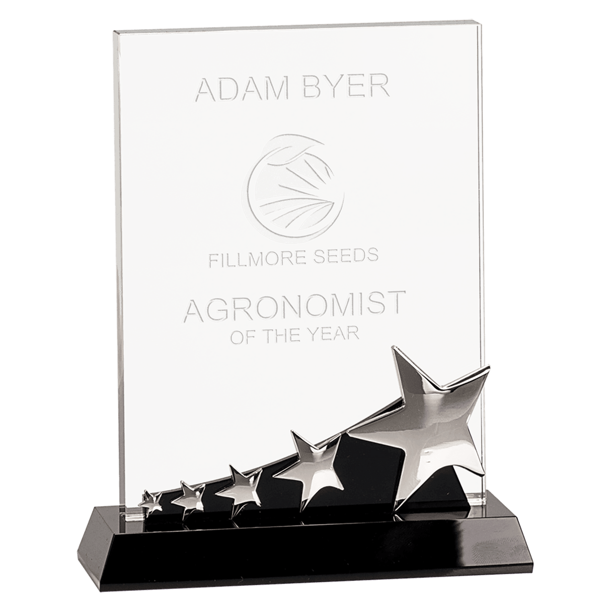 Large Rectangle Crystal with Silver Stars on  Pedestal Base-AKD Ink