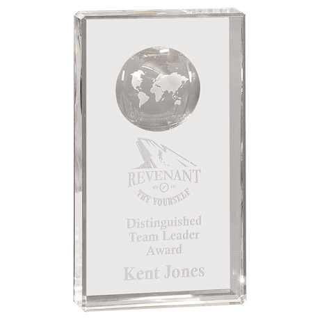 Extra Large Clear Crystal Rectangle with Globe Etching-AKD Ink