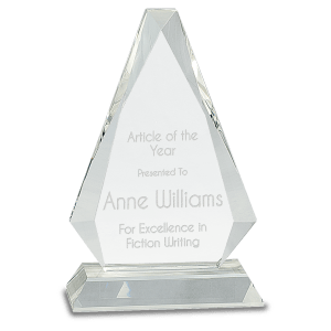 Small Clear Crystal Triangle on Clear Pedestal Base-AKD Ink