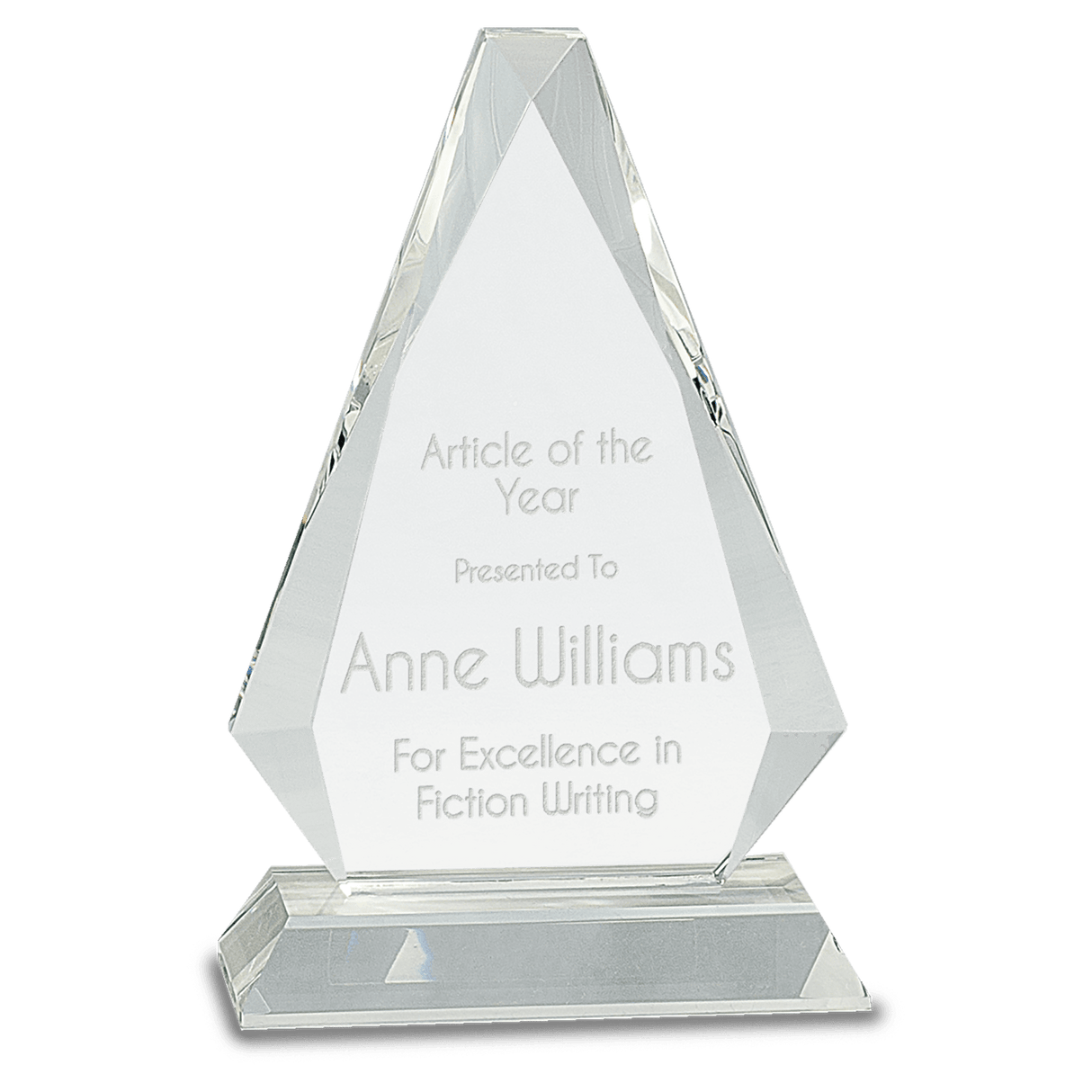 Small Clear Crystal Triangle on Clear Pedestal Base-AKD Ink