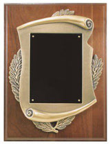 Genuine Walnut Step Edge Plaque with Metal Scroll Frame & Plate