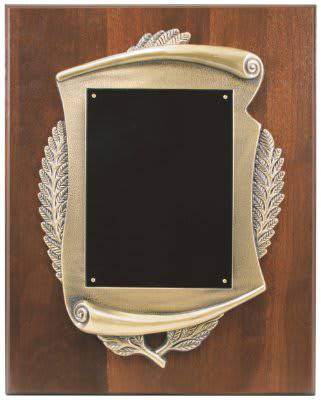 Genuine Walnut Step Edge Plaque with Metal Scroll Frame & Plate