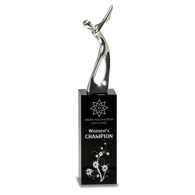 Medium Silver Metal Golf Figure on  Crystal Pedestal-AKD Ink