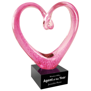 Pink Glass Heart with  Base