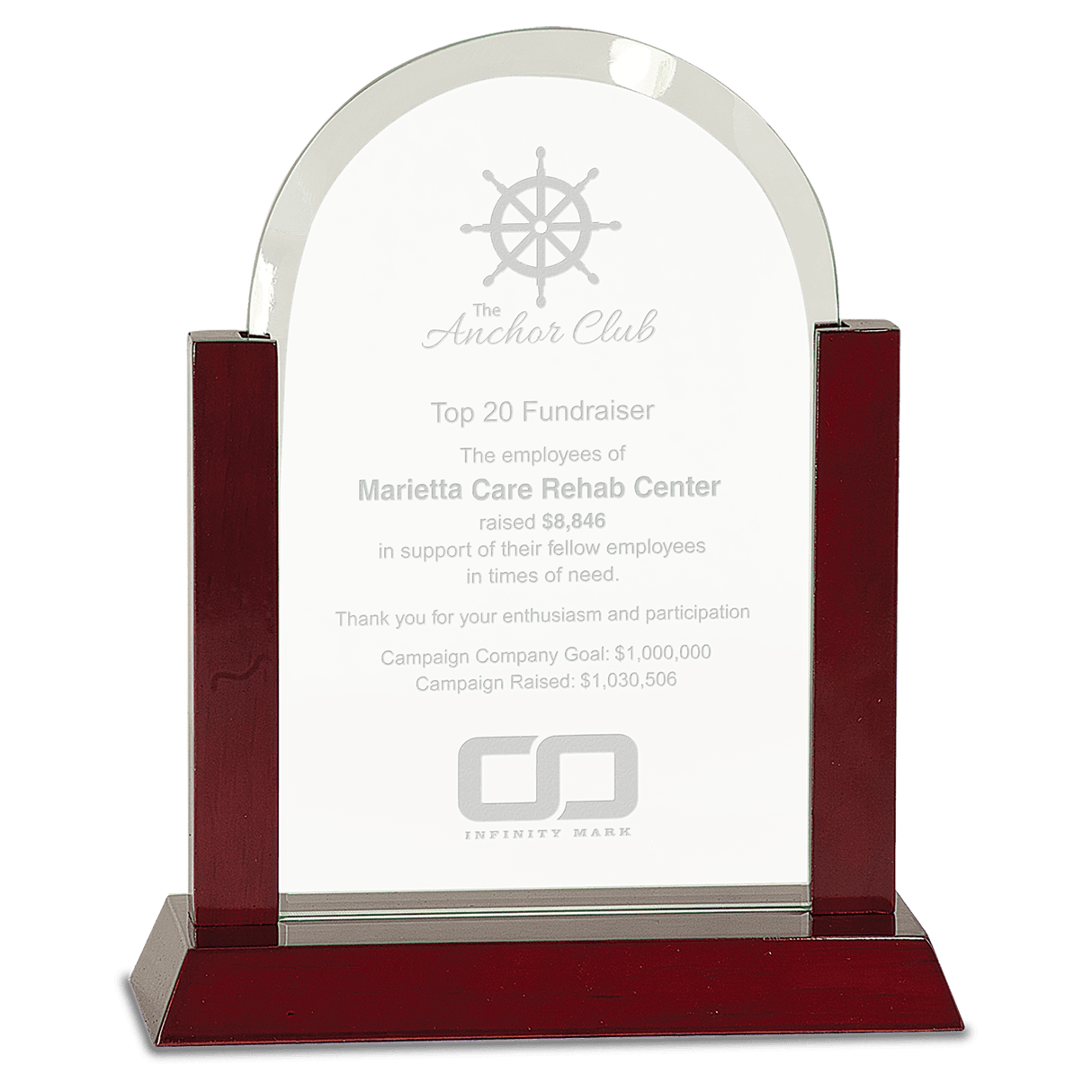Large Gateway Jade Dome Glass Award with Rosewood Finish Base-AKD Ink