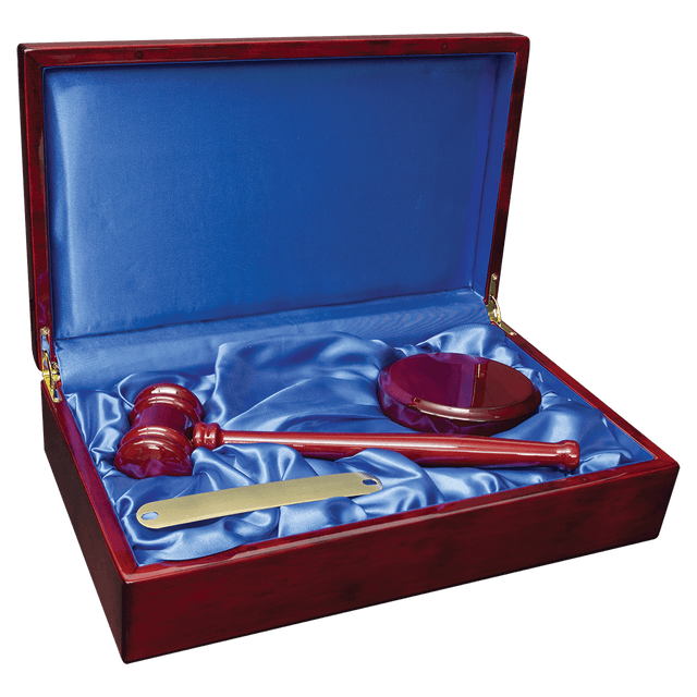Genuine Walnut Plaque with 8" Gavel & Brass Band-AKD Ink