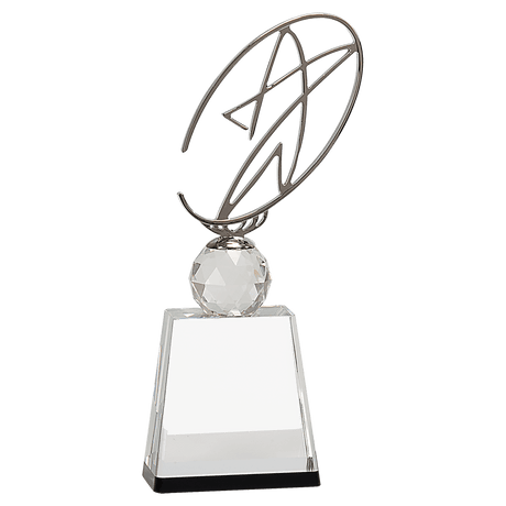 Clear Crystal Award with Silver Metal Oval Star