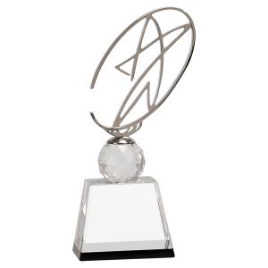 Clear Crystal Award with Silver Metal Oval Star