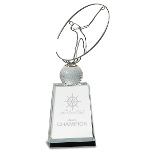 Clear Crystal Golf Award with Silver Metal Oval Figure