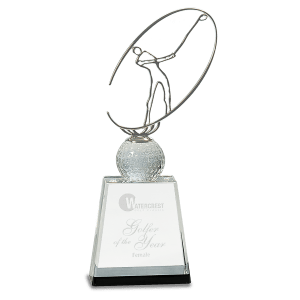 Clear Crystal Golf Award with Silver Metal Oval Figure