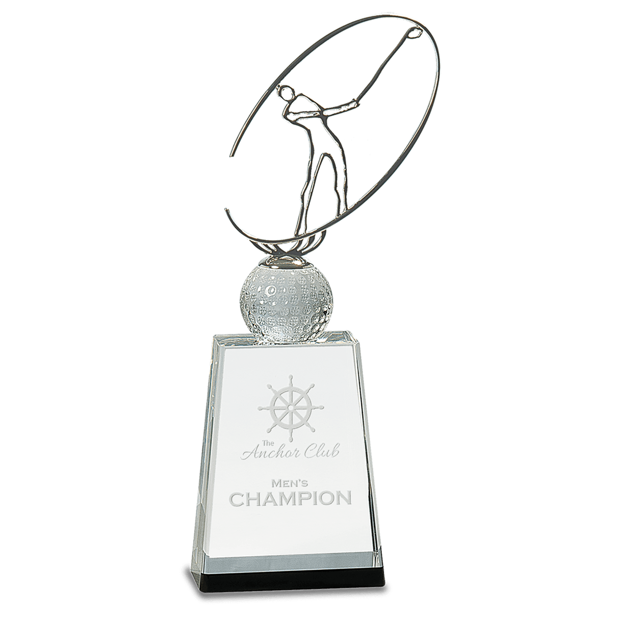 Clear Crystal Golf Award with Silver Metal Oval Figure