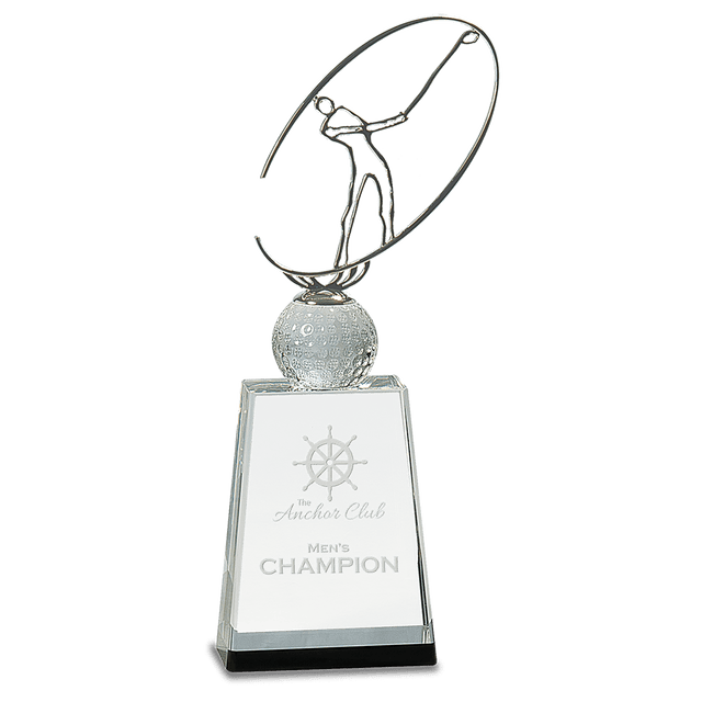 Clear Crystal Golf Award with Silver Metal Oval Figure-AKD Ink