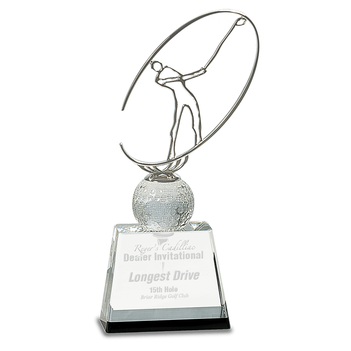 Clear Crystal Golf Award with Silver Metal Oval Figure