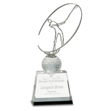 Clear Crystal Golf Award with Silver Metal Oval Figure