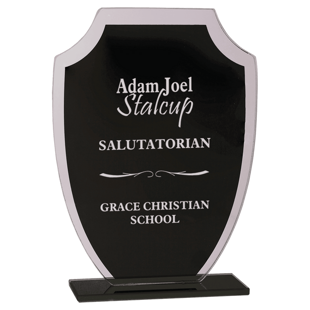 Shield Reflection Glass Award Trophy - Black, 6.5-7.25 in