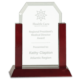 Gateway Jade Clip Corner Glass Award with Rosewood Finish Base