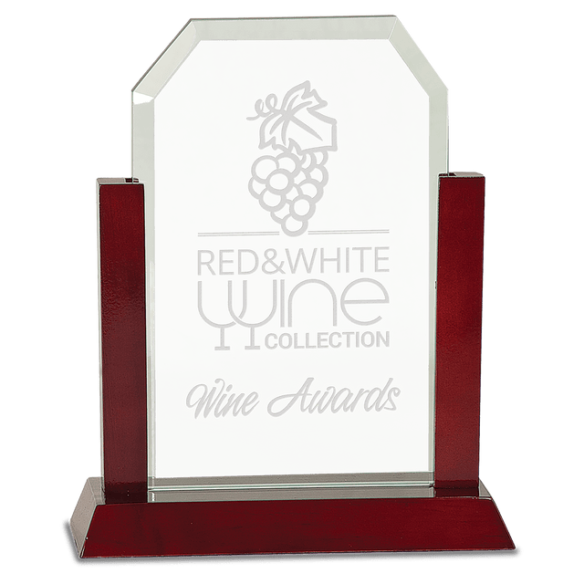 Gateway Jade Clip Corner Glass Award with Rosewood Finish Base