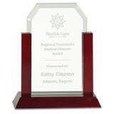 Gateway Jade Clip Corner Glass Award with Rosewood Finish Base