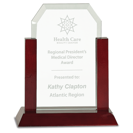 Gateway Jade Clip Corner Glass Award with Rosewood Finish Base