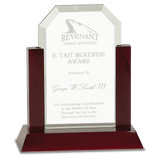 Gateway Jade Clip Corner Glass Award with Rosewood Finish Base