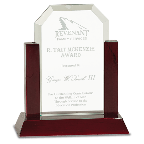 Gateway Jade Clip Corner Glass Award with Rosewood Finish Base