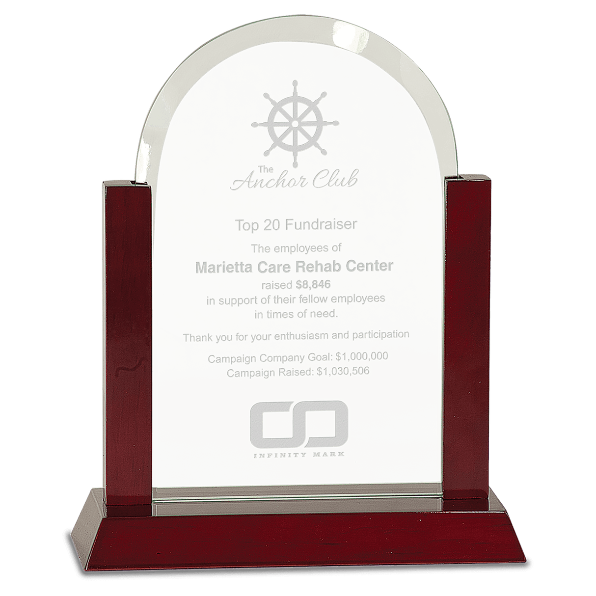 Gateway Jade Dome Glass Award with Rosewood Finish Base