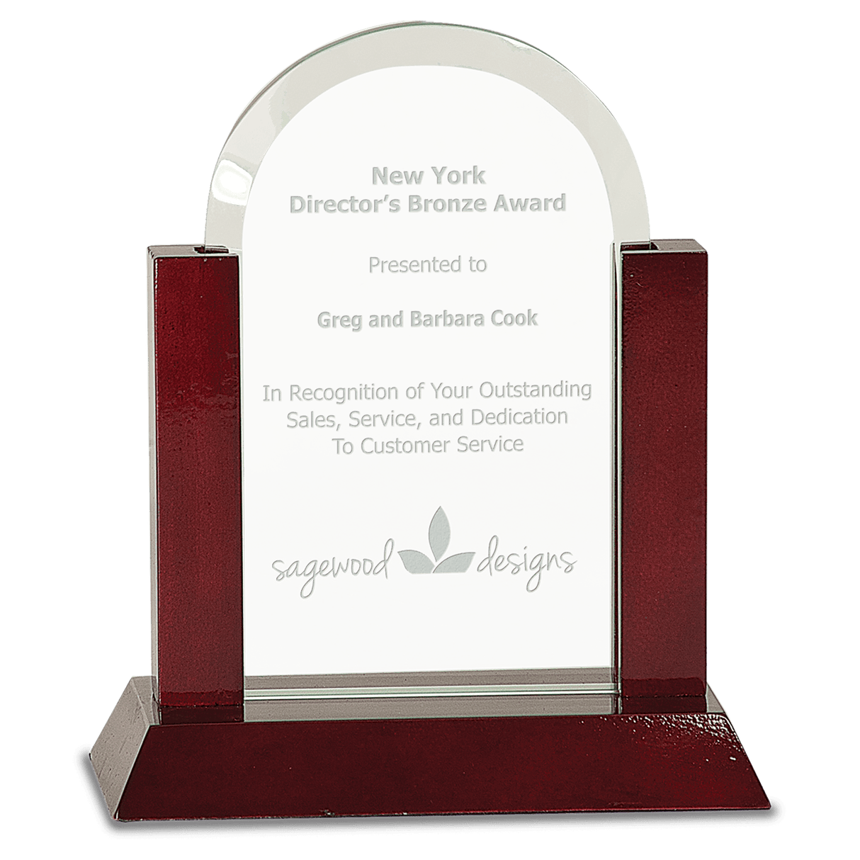 Gateway Jade Dome Glass Award with Rosewood Finish Base