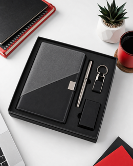 Corporate gift set with notebook portfolio pen and keychain from AKD Ink