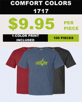 COMFORT COLORS 1717 100-piece printed T-shirt package - $9.95 per piece