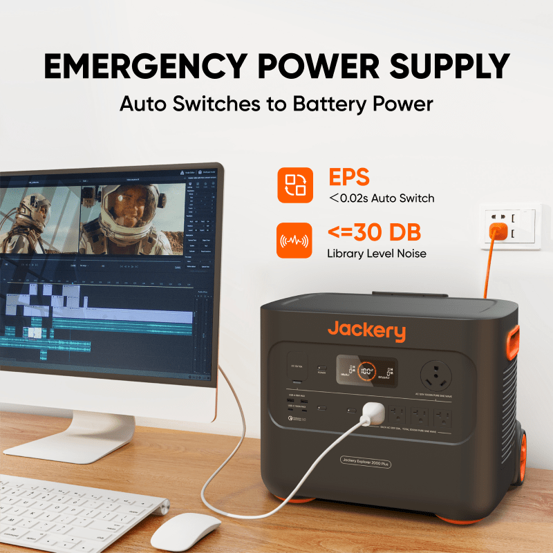 Jackery Solar Generator 2000 Plus with multiple outlets and solar panels for portable renewable energy backup.